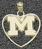 Michigan Wolverines Solid 14K Gold M Michigan Heart 5/8 Pendant