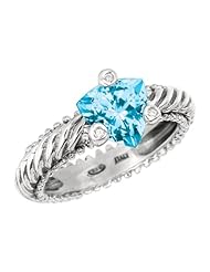Designer Phillip Gavriel Silver & Diamond Collection 0.02ct Blue Topaz Ring, Size 6