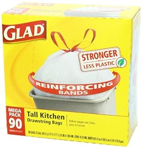 Glad Tall Kitchen Drawstring Trash Bags, 180 Tall Bags