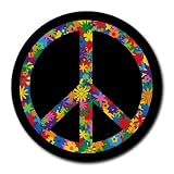 Round Mousepad of Peace Symbol with Flowers in 60s Colors