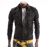 Mens Casual Buckle Collar Matt Leather Jacket (1207)
