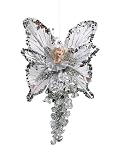 10 Silver & White Glittered & Beaded Fairy Christmas Ornament