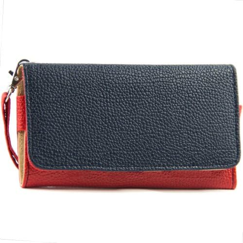 EXXIST® Classic Metro Series. Patent Leather Wallet / Clutch for Blackberry Porsche Design P'9982 (Color: Dark Blue / Red) -ESMLMTRB