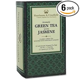 Harrisons & Crosfield Green Tea With Jasmine, Dispenser Box, Fresh Sealed Individually Wrapped, 20-Count, 1.77-Ounce Case (Pack of 6)