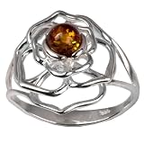 Sterling Silver Baltic Amber Celtic Flower Ring