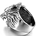 INBLUE Men's Stainless Steel Ring Silver Tone Black Wolf Head Size9