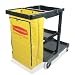 Rubbermaid Housekeeping Cart with Zippered Yellow Vinyl Bag, 3 Shelves, Black, 38-1/8" Height, 46" Length x 21-3/4" Width