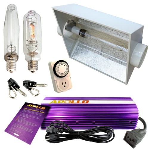 1000W Watt HPS MH Dimmable Digital E-Ballast + Cool Tube 6 Panel Reflector w/ 1 HPS & 1mh Bulb and Accessories Hydroponic Grow Light Kit