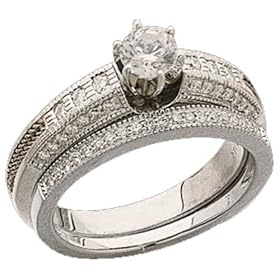 0.43 Ct.T.W. Round Brilliant Cut Diamonds, 14Kt. Two Tone Gold. Diamond Wedding Ring Set, Semi-Mount Setting (without Center Stone)