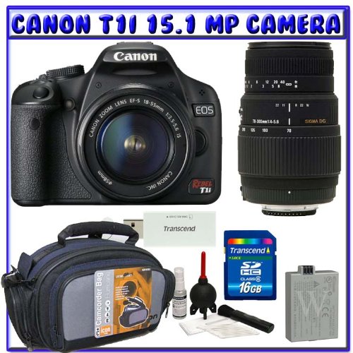 Canon Rebel T1i 15.1 MP Digital SLR w/ Canon 18-55mm IS Lens & Sigma 70-300mm f/4-5.6 DG Lens + 16GB + Advanced Shooter Package K# 3