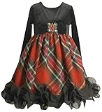 Bonnie Jean Girls 2-6x Stretch Velvet Bodice To Taffeta Plaid Skirt, Red, 6