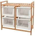 Holz-Regal Schrank mit Schubladen aus Stoff ~ 4 Schubladen, 77,5x35x78cm