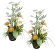 TWO Pre-Potted 30" Artificial Bamboo Protea Mixed Flowers and Plants Arrangement