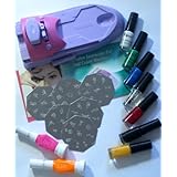 GCOCL DIY Nail Art Colors Stamping Printing Machine With Varnish and Image Plates Plus Bonus 2 x 2 Way Nail Art Polish with Brush & Pen and Golden Butterflies Stickers for Nail Decoration