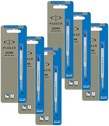 6 x Parker Quink Flow Ball Pen BP Refill + BLUE ink + MEDIUM Nib