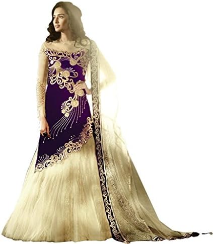 VENU SAREES Women's Net Velvet Party Wear Gown Cum Dress Material One Size Purple