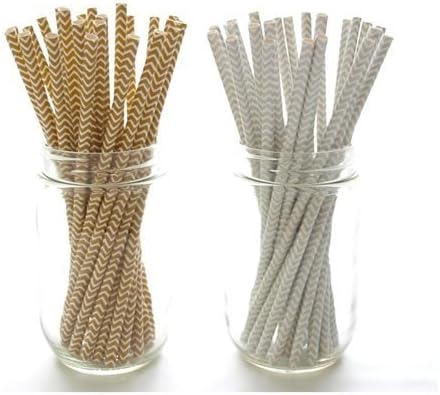 Silver and Gold Chevron Paper Straws by The Virtuous Company - 50 Pack
