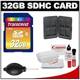 Transcend 32GB SecureDigital Class 10 (SDHC) Memory Card + SD Hard Case + Canon Lens Cleaning Kit for EOS 60D, 60Da, 5D Mark III, 1D, 1Ds, Rebel XS, T1i, T2i, T3i, T3 Digital SLR Cameras