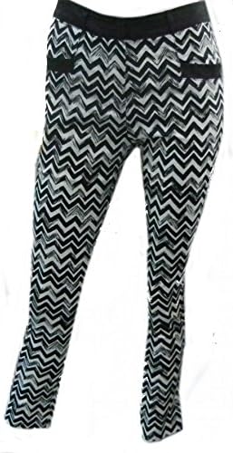 Leann Maxima Women's Cotton Mix Zig-zag Printing Long Pants 31372007 Black/White XL = W33' x L36.5'