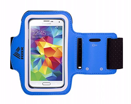 RBX Blue Velcro Armband for Samsung Galaxy S4 &amp; Over the Ear Earbuds Sports Bundle (More Colors Available)
