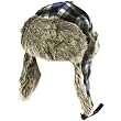 Men's Winter Faux Fur Plaid Check Thick Trooper Trapper Ski Aviator Hat Blue