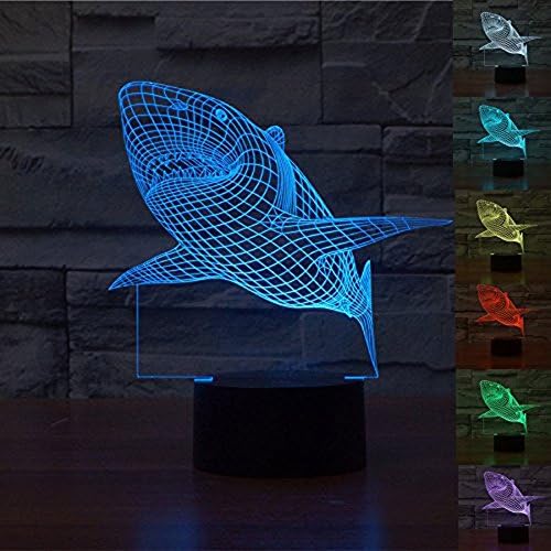 Emontek 3D LED Night Lamp,Colorful Shark Shape Magical 3D Illusion Lamp,Kids Room Home Decoration Best Gift,Touch Control Light 7 Colors Change USB Powered Desk Lamps