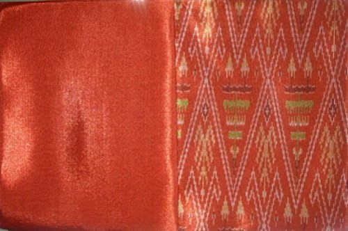 Thai Silk Tradition Asian Mud Mee Copper Red Silk Fabric , Set of 2 pieces of fabric - Plain fabric- and Patterned fabric- Brand New & Never Worn. Width 45" X Length 70" (app. 2 yards).
