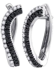 0.7 cttw 10k White Gold Black Diamond and White Diamond Huggie Hoop Earrings (Real Diamonds: 0.7 cttw)