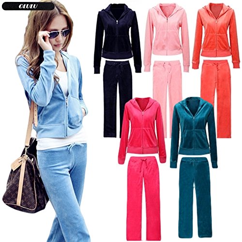 (オルル)OLULU スウェット パーカー ＆ パンツ セットアップ / 長袖 フード ビロード ジャージ ルームウェア フィットネス ジム セレブ カジュアル / レディース 140804-4