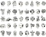 Bundle Monster 80 Pc Antique Silver Plated Oxidized Metal Beads Charms Set Mix Lot - Compatible with Pandora Biagi Troll Chamilia Bracelets w/ 