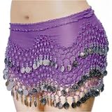 SEXY BELLY DANCER COSTUME HIP SCARF - LAVENDER W/SILVER COINS