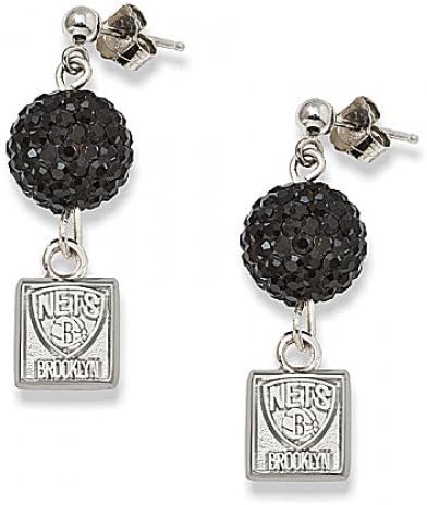 Crystal Brooklyn Nets Earrings in Sterling Silver - Butterfly Back - Round