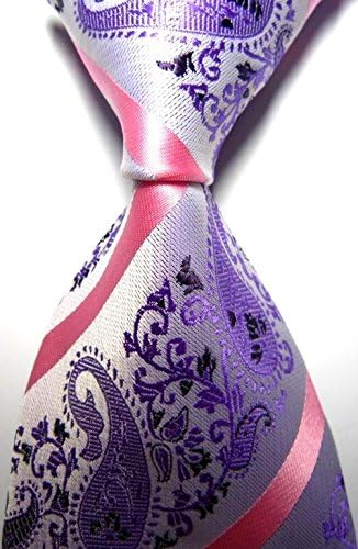 Kristy Tok Collection - Classic Purple Paisley Pink Stripe Series Jacquard Woven Silk Men's Neckties with Designs - CPHQ (Compatible Price &amp; High Quality)