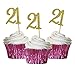 HZOnline Cupcake Cake Toppers 21st Birthday, Golden Glitter Number 21, Adult Ceremony Birthday Celebrating, Anniversary Party Decor (24PCS)