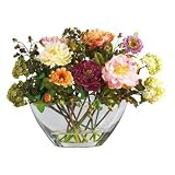 Mixed Peony w/Glass Vase Silk Flower Arrangement