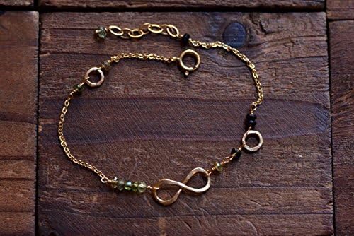 14kt Gold Infinity Eternal Love Green Tourmaline Dainty Bracelet