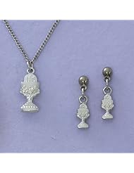 Great for First Communion, Small Girls Silver Tone Chalice Necklace and Earrings Set