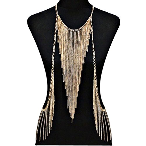Yazilind Sexy Golden Alloy Tassels Chain Peals Linkages Connections Body Chain