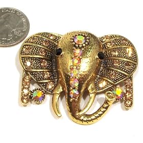 Yellow Topaz Austrian Rhinestone Gold-Plated Elephant Brooch Pendant