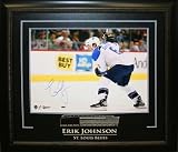 Erik Johnson Signed 16x20 Photo Etched Mat Blues 'Slapshot-Horiz'