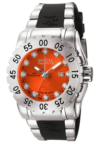 Invicta Men's 6649 Reserve Collection GMT Orange Dial Black Rubber Watch
