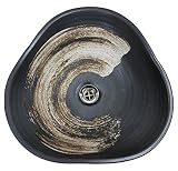 信楽焼　黒ハケメ花型（中型） 洗面ボール 洗面ボウル 手洗い鉢 オシャレ 洗面台 洗面化粧台 洗面鉢 陶器 信楽焼 tr-3208 (Sトラップ配管セット, 蛇口不要)