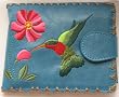 Hummingbird and Flowers Embroidery Wallet Blue Medium