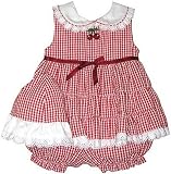 Newborn Girls Red/White Seersucker Skirted Sunsuit with Hat
