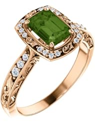 18K Rose Gold 7.00x5.00mm Emerald Cut Green Tourmaline and Diamond Ring -- LIFETIME WARRANTY