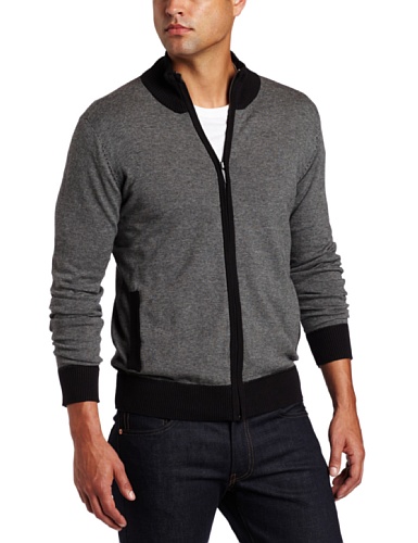 Kenneth Cole Mens Striped Zipfront Sweater