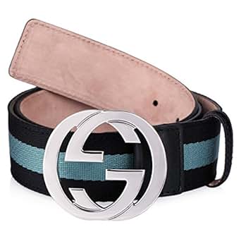 0 Gucci Men&#39;s Unisex Belt Web Black and Turquoise with Interlocking G Buckle 114984 36 ...