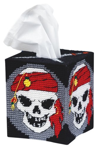Janlynn Plastic Canvas Kit, 5-Inch by 6-Inch by 5-Inch, Pirates Tissue Box Cover