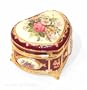 Jewelry Box, Heart Shape Victorian Floral Musical Box-Wine Red