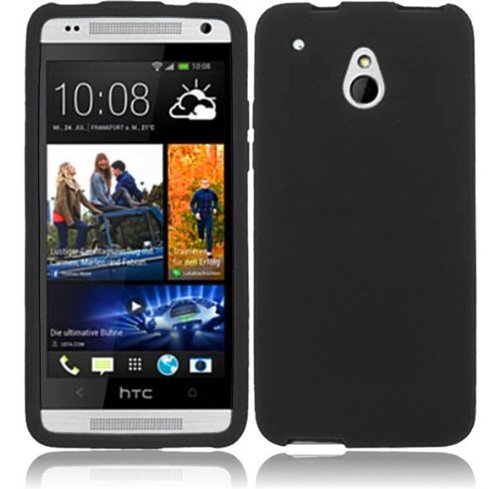 HTC One Mini ( AT&T ) Phone Case Accessory Charming Black Soft Silicone Rubber Skin Cover with Free Gift Aplus Pouch